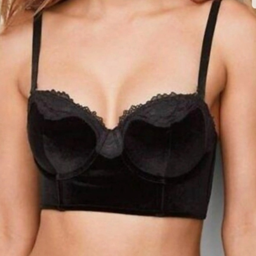 Victorias Secret Dream Angels Black Velvet Longline Bustier Bra Size 34DD Gothic